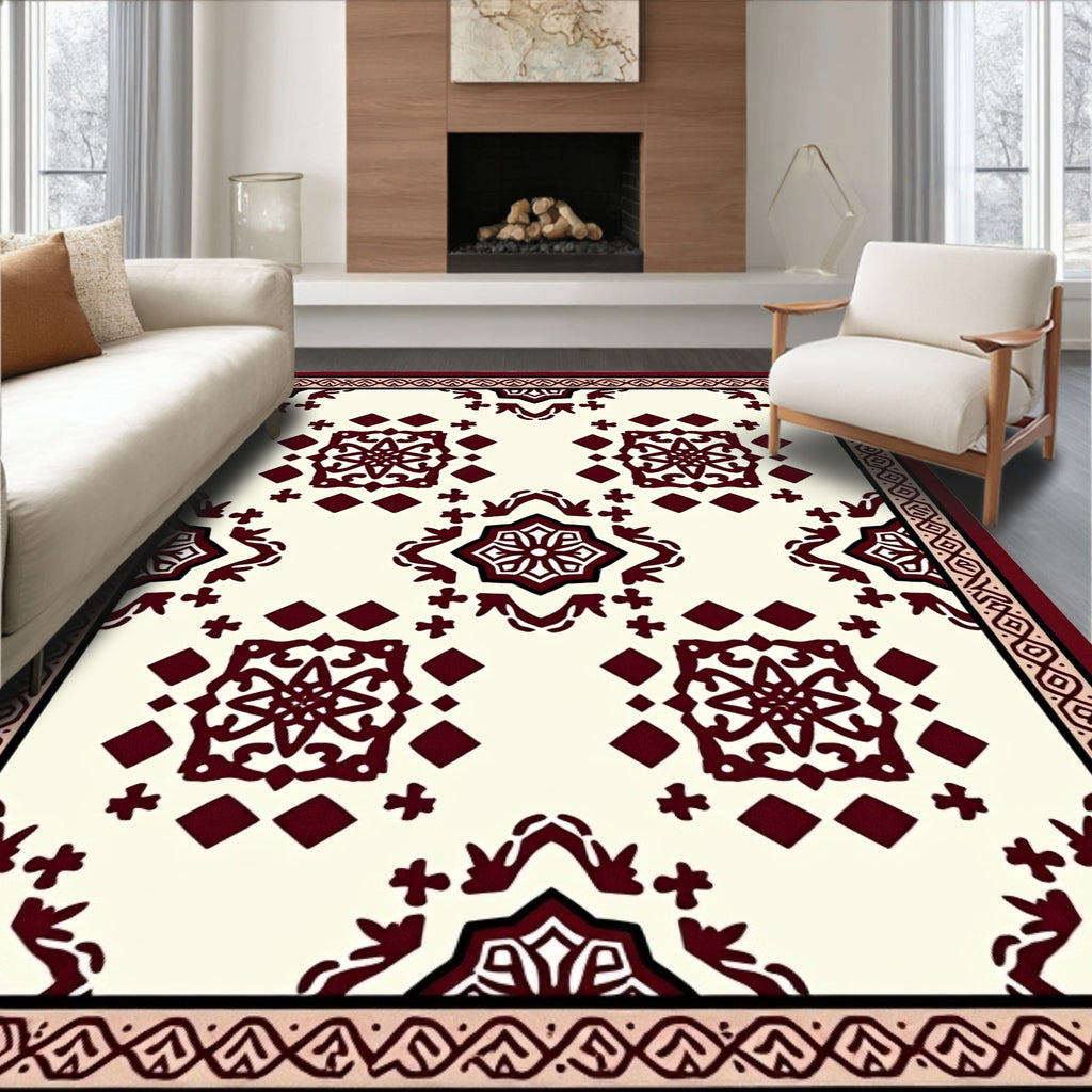 Crimson Medallion Lattice Cream Rug