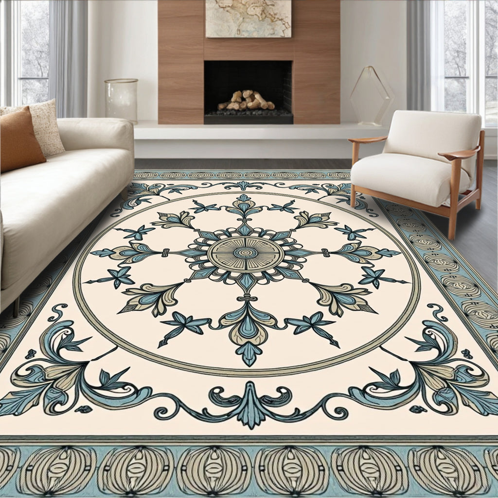 Pale Blue Floral Medallion Centerpiece Rug