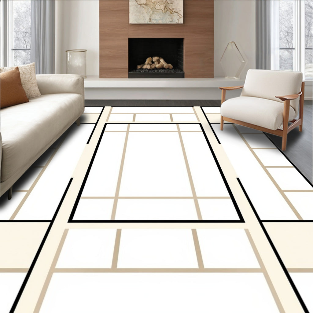 Modern Beige Geometric Block Rug