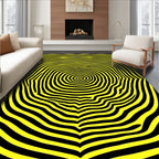 Vibrant Yellow Black Contoured Rings Rug