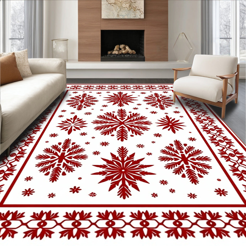 Crimson Snowflake Bordered Rug