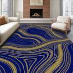 Deep Blue Gold Swirl Terrazzo Rug