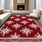 Crimson White Snowflake Medallion Border Rug