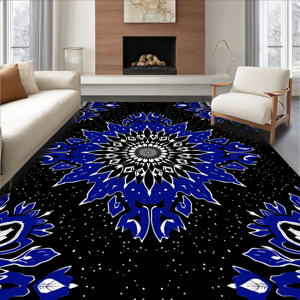Vibrant Royal Blue Floral Mandala Rug