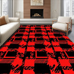 Bold Red Black Houndstooth Plaid Rug