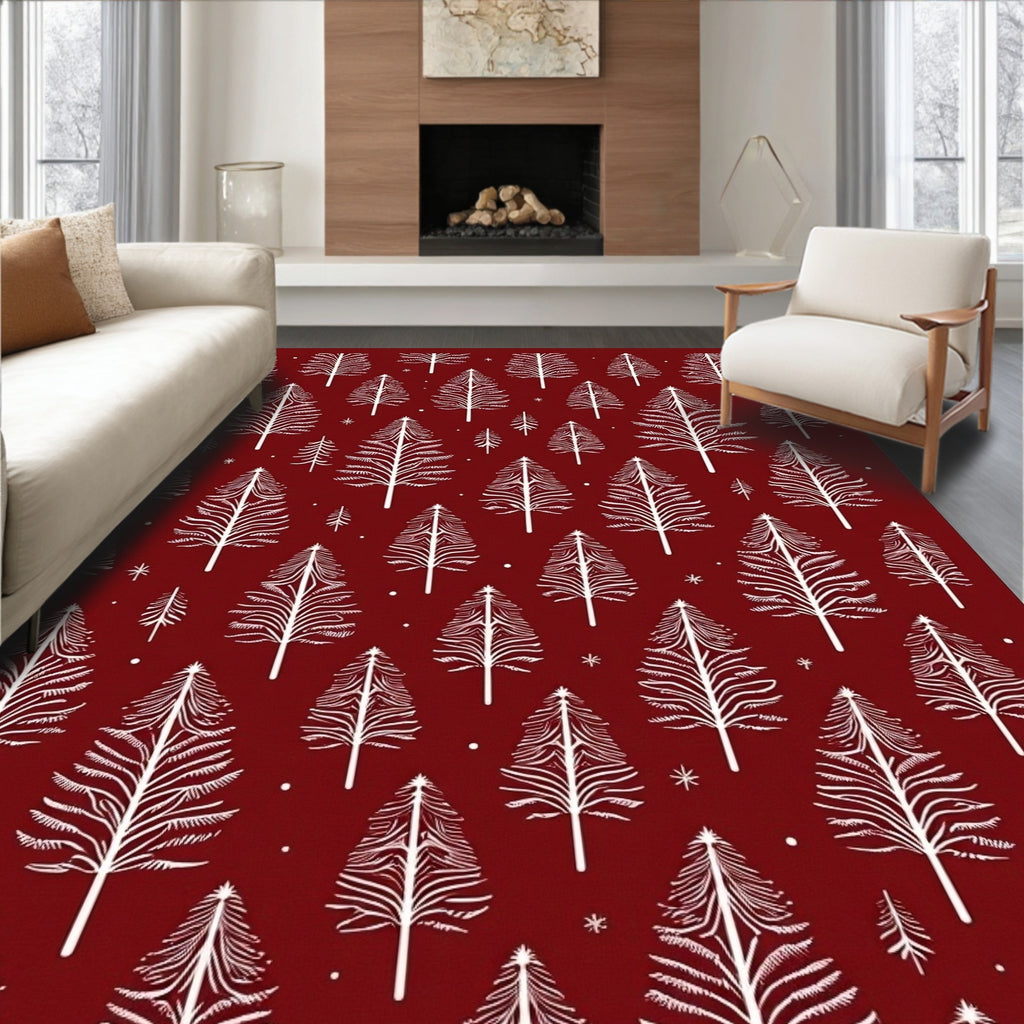 White Pine Forest Crimson Background Rug