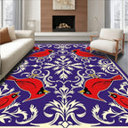 Crimson Cardinals Blue Floral Scroll Rug