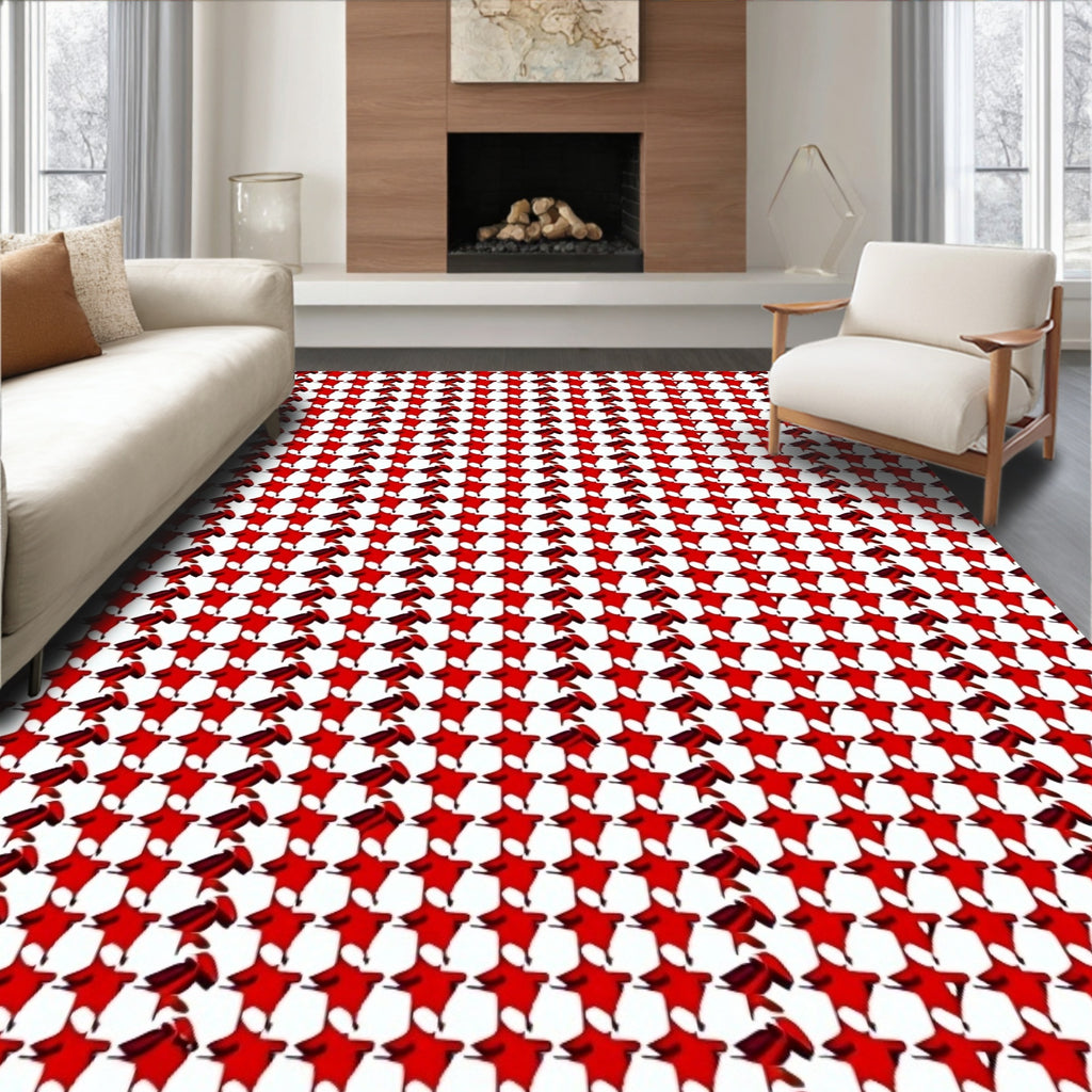 Crimson Houndstooth Geometric Repeat Rug