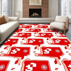 Red Pixelated Character Repeating Pattern Rug