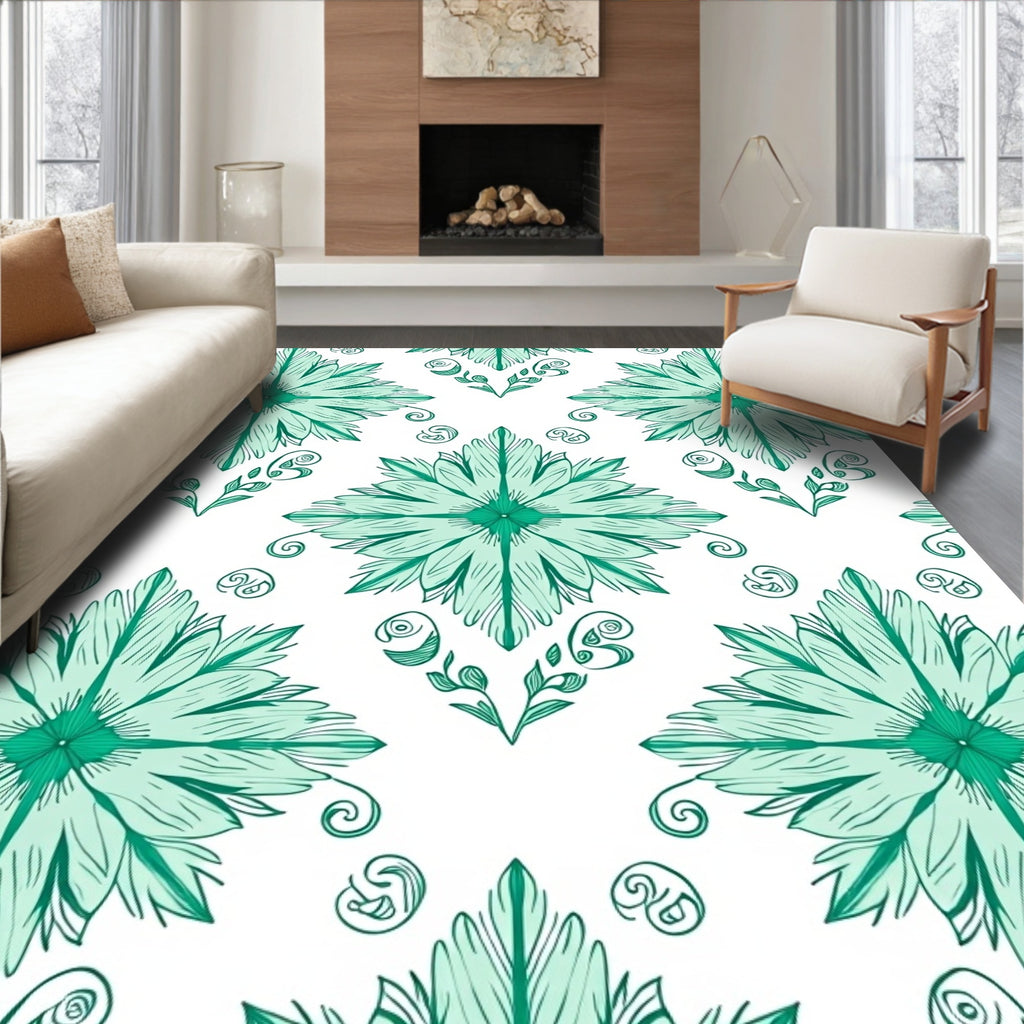 Emerald Green Floral Crest Rug
