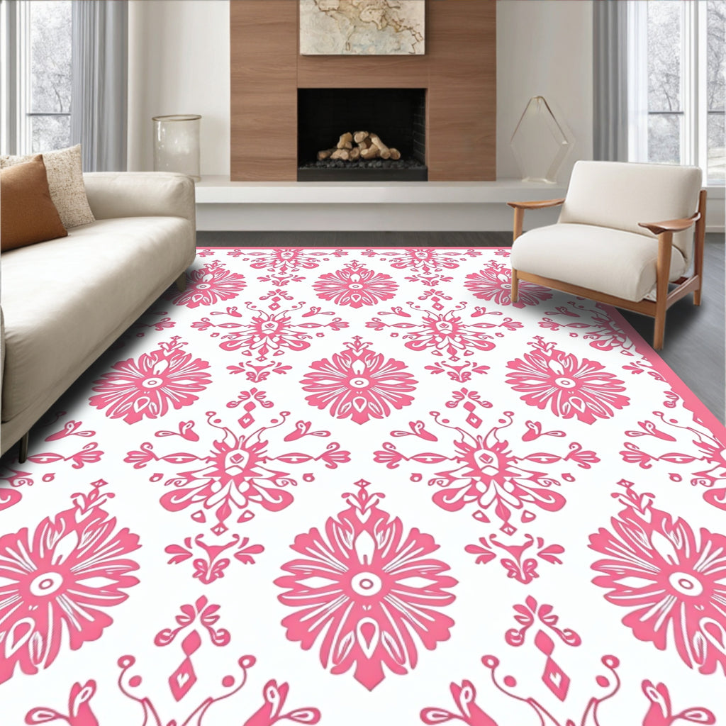 Pink Floral Damask Repeat Rug