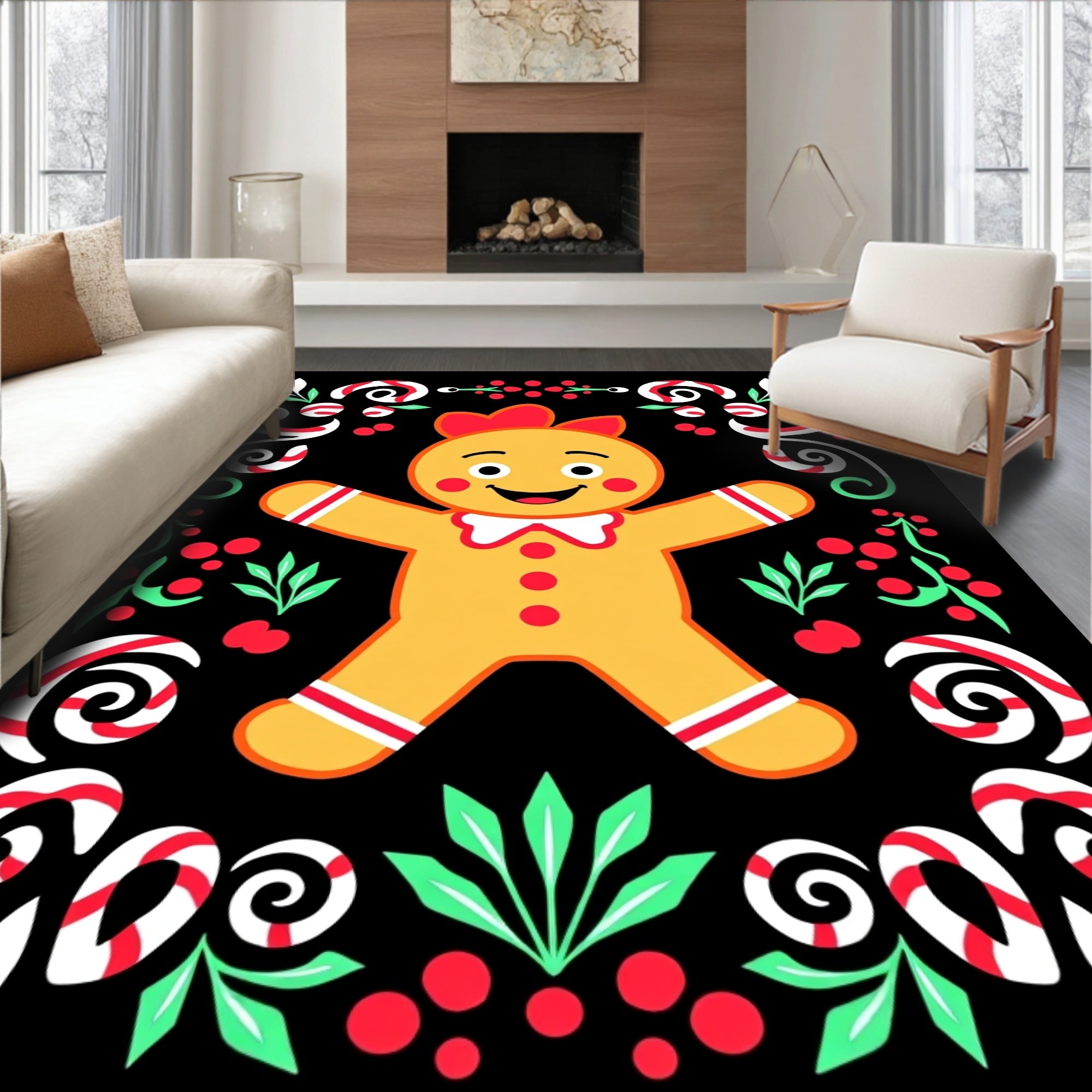Cheerful Gingerbread Man Holiday Frame Rug