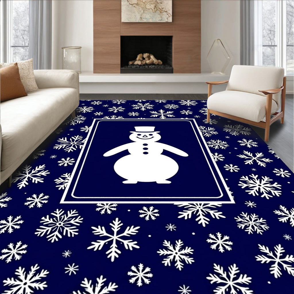 Winter Snowman Snowflake Navy Rug