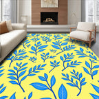Vibrant Blue Leafy Branches Yellow Rug