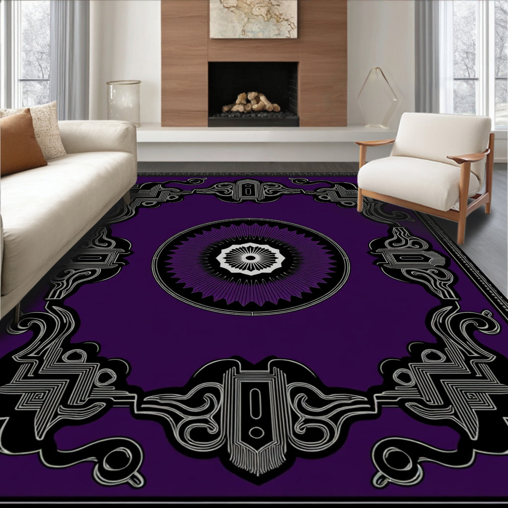 Regal Plum Ornate Medallion Border Rug