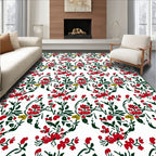Red Green Floral Vine Arrangement Rug