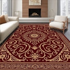 Rich Crimson Golden Floral Medallion Rug