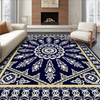 Midnight Blue White Golden Medallion Rug
