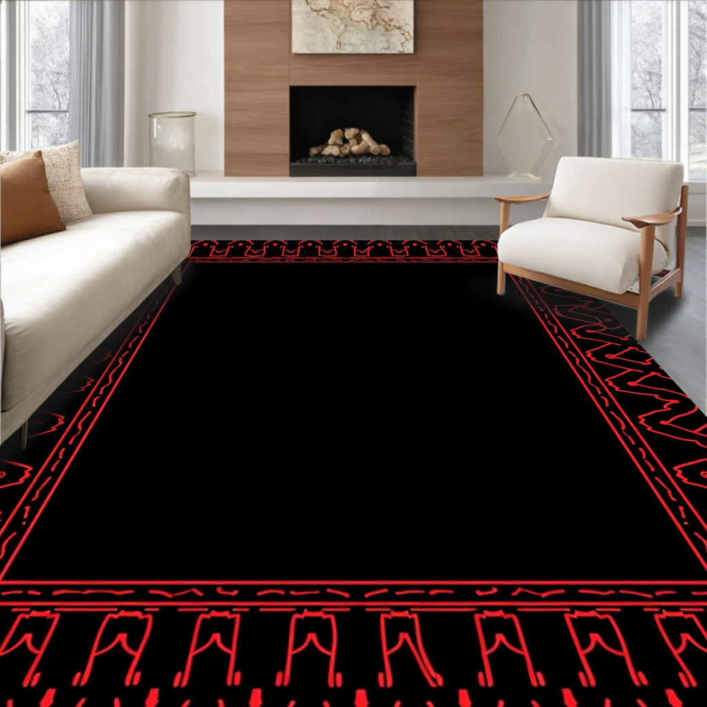 Bold Crimson Geometric Outline Rug