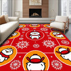 Whimsical Snowmen And Snowflakes Red Rug
