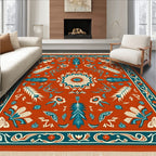 Terracotta Floral Medallion Teal Border Rug