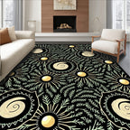 Black Golden Sunburst Fern Swirl Rug