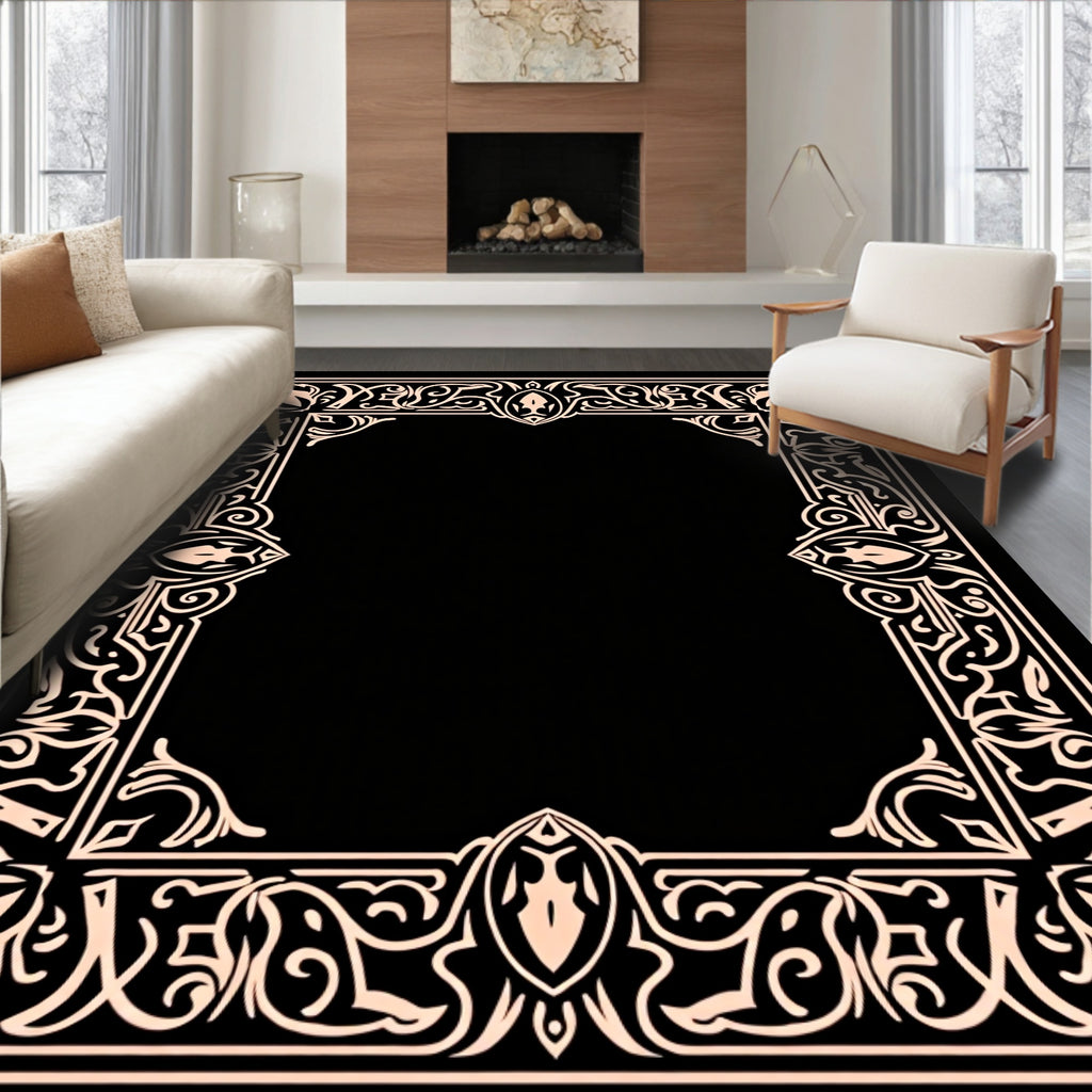 Elegant Formal Tan Border Rug