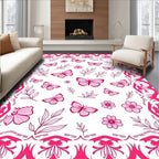 Whimsical pink butterfly floral border Rug