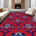 Crimson Red Elaborate Navy White Damask Rug