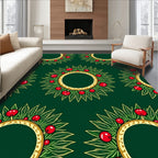 Gold Red Cherry Leaf Wreath Rug