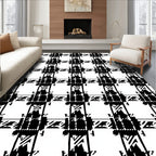 Bold Black White Houndstooth Grid Rug