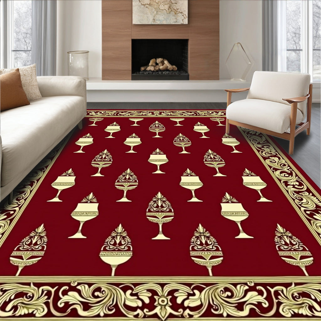 Crimson Gold Ornate Goblet Border Rug