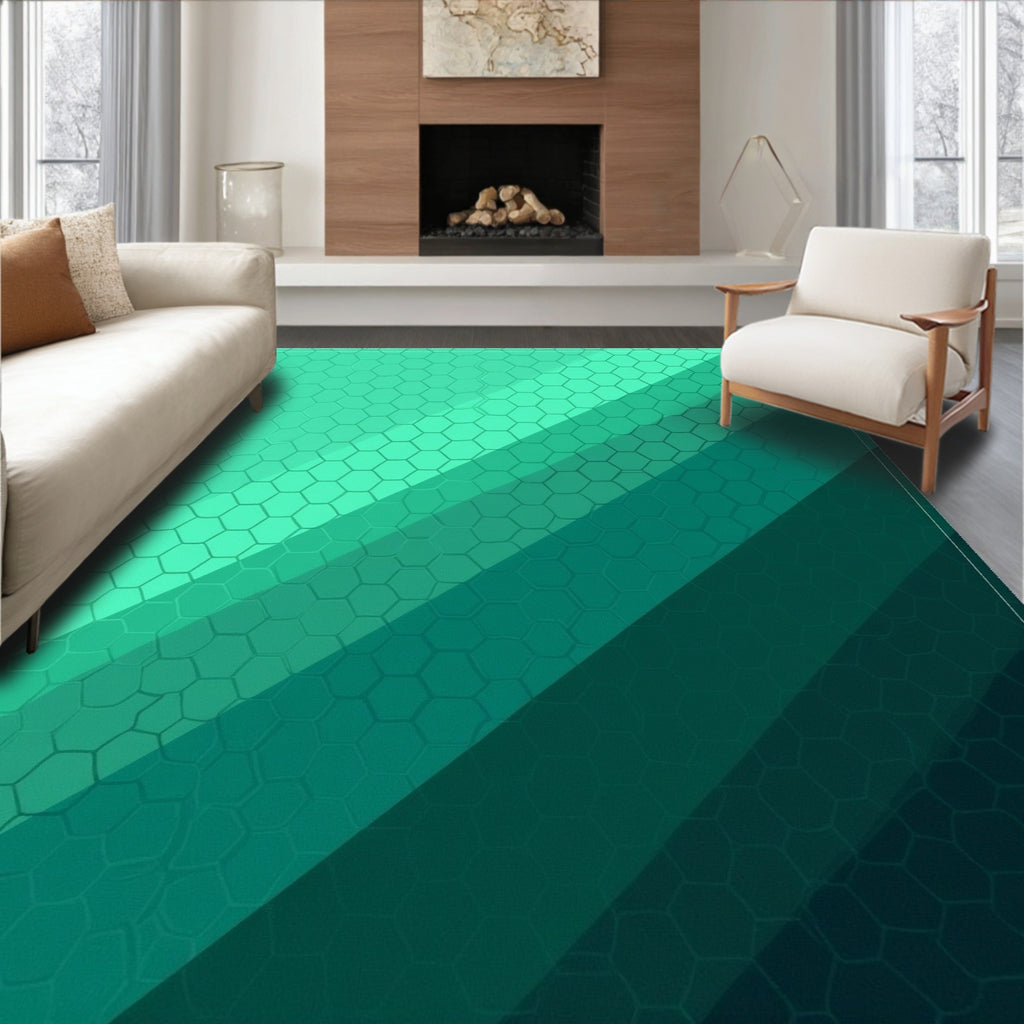 Teal Ombre Hexagon Stripes Rug