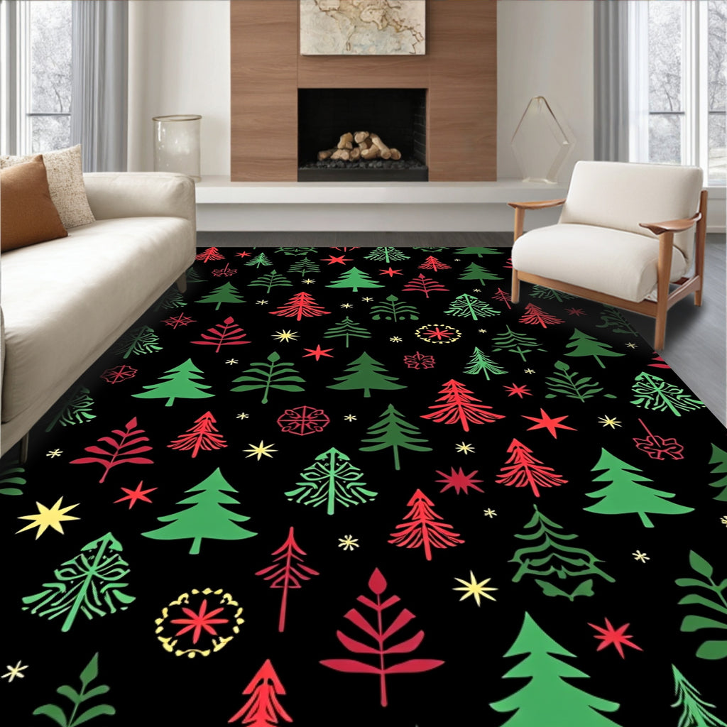Holiday Evergreen Collection Red Green Stars Rug