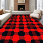 Bold Red Rounded Square Plaid Rug