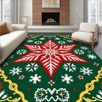 Festive Red White Snowflake Star Jewel Tones Rug
