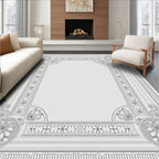 Elegant Gray Floral Inlay Border Rug