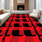 Classic Red Black Plaid Squares Rug