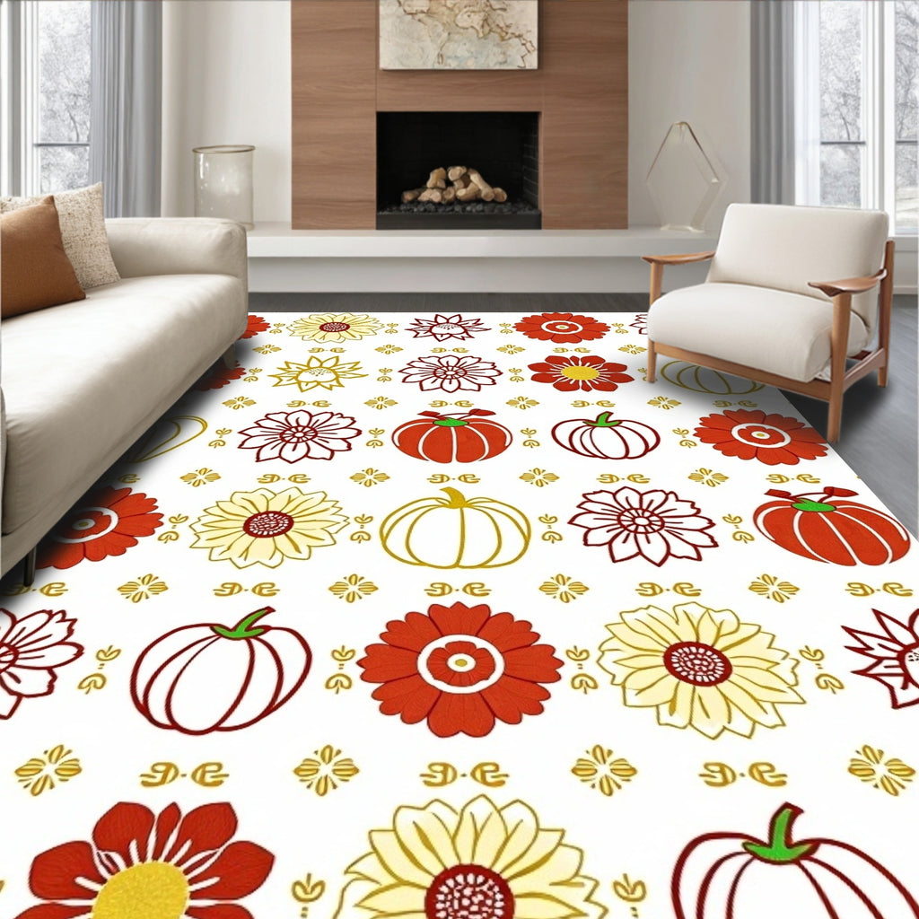 Red Yellow Pumpkin Floral Medley Rug