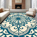 Deep Teal Floral Medallion Cream Rug