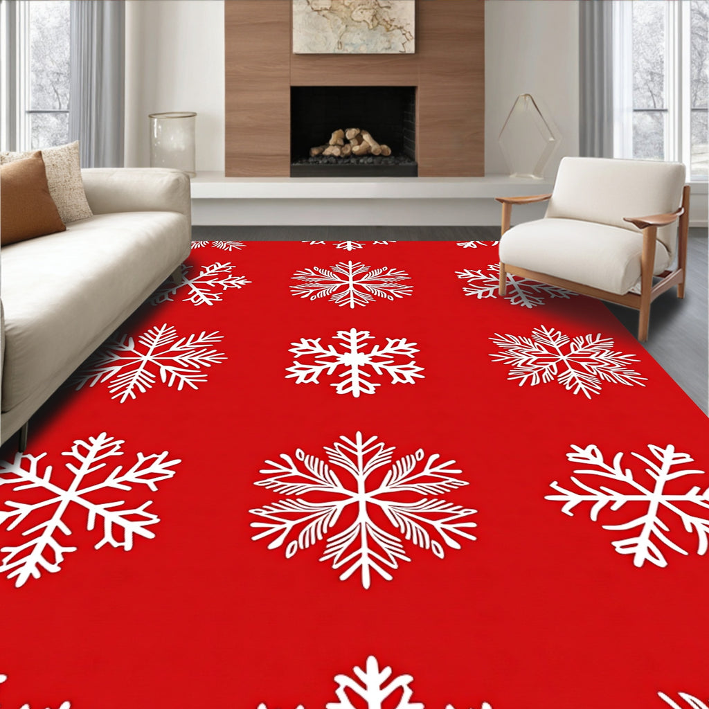 Red White Snowflake Scatter Rug