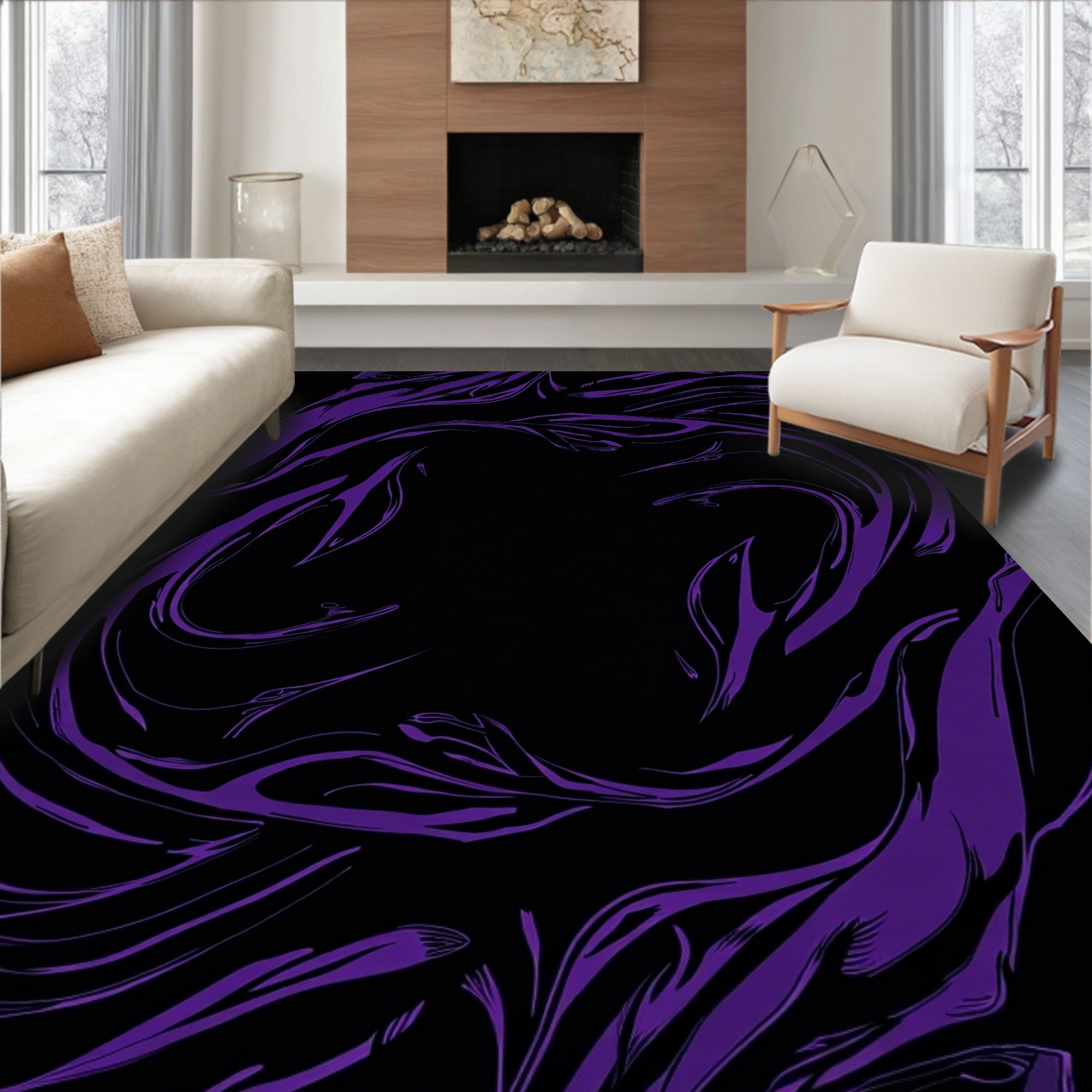 Vibrant Purple Swirl Art Rug