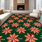Orange Floral Medallion Dark Green Rug