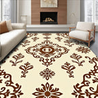 Rich Brown Scrollwork Damask Rug