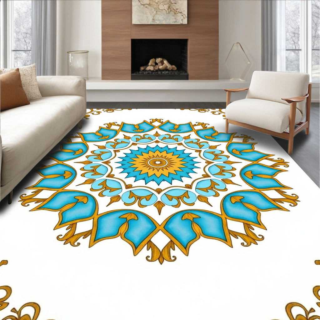 Azure Gold Medallion Floral Rug