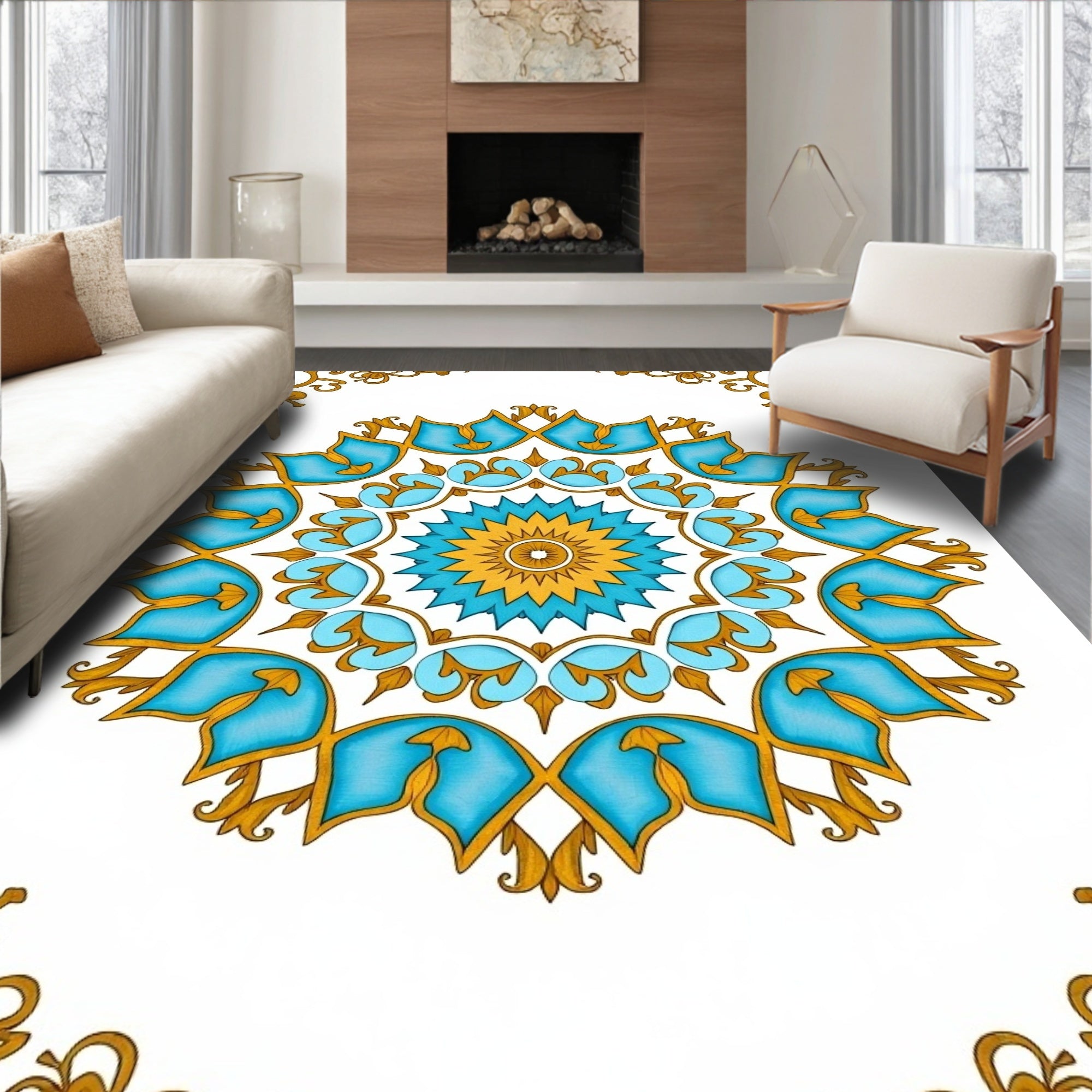 Azure Gold Medallion Floral Rug