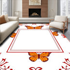 Orange Butterfly Red Bordered Frame Rug