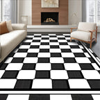 Black White Checkerboard Grid Border Rug