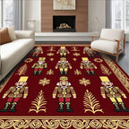 Festive Red Golden Nutcracker Grid Rug