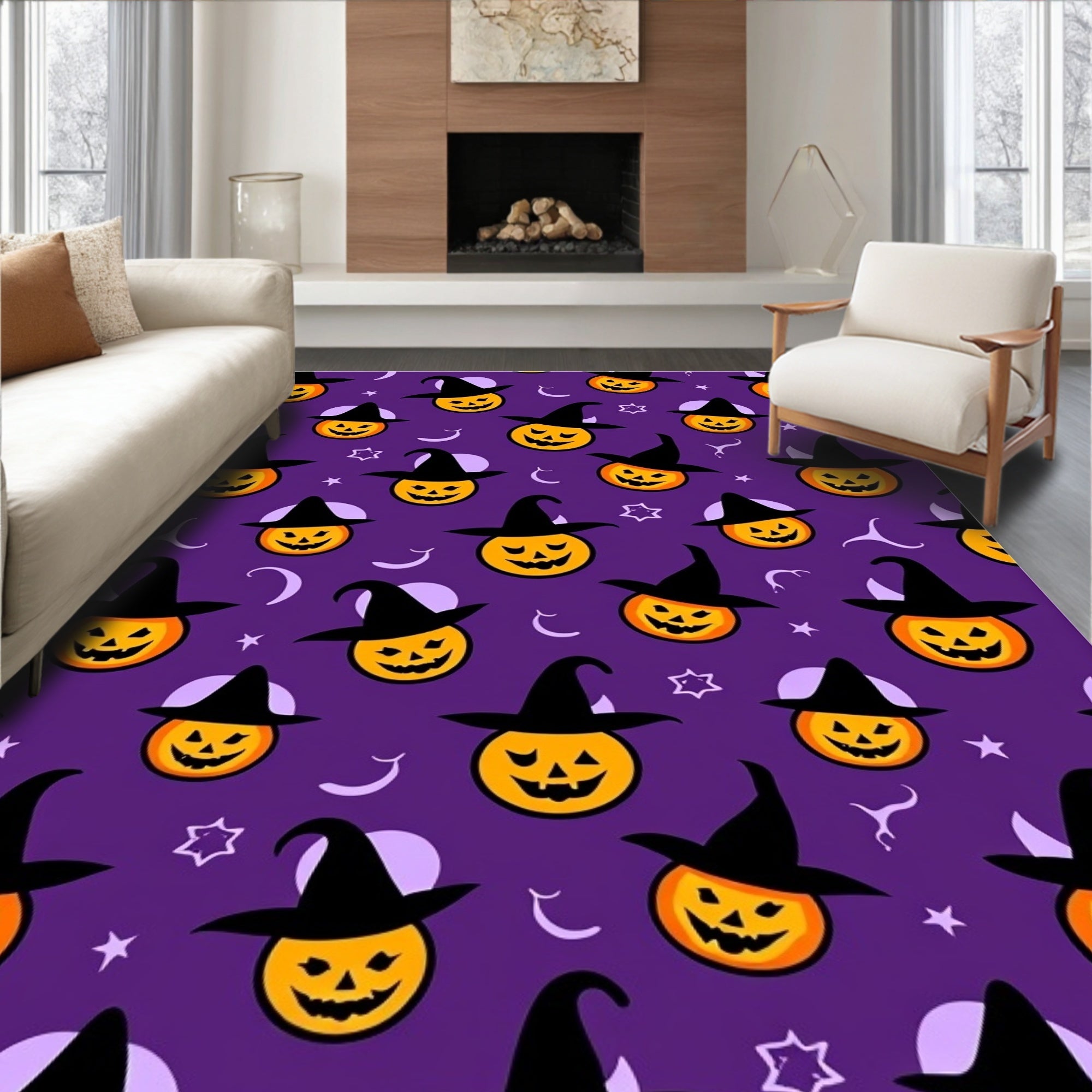 Spooky Halloween Jack-o-lantern Witch Hat Rug